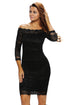 Sexy Black Lace Scalloped Off Shoulder Midi Dress